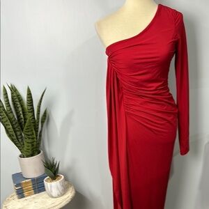Venus One Shoulder Long Sleeve Ruched Maxi Dress Size 8